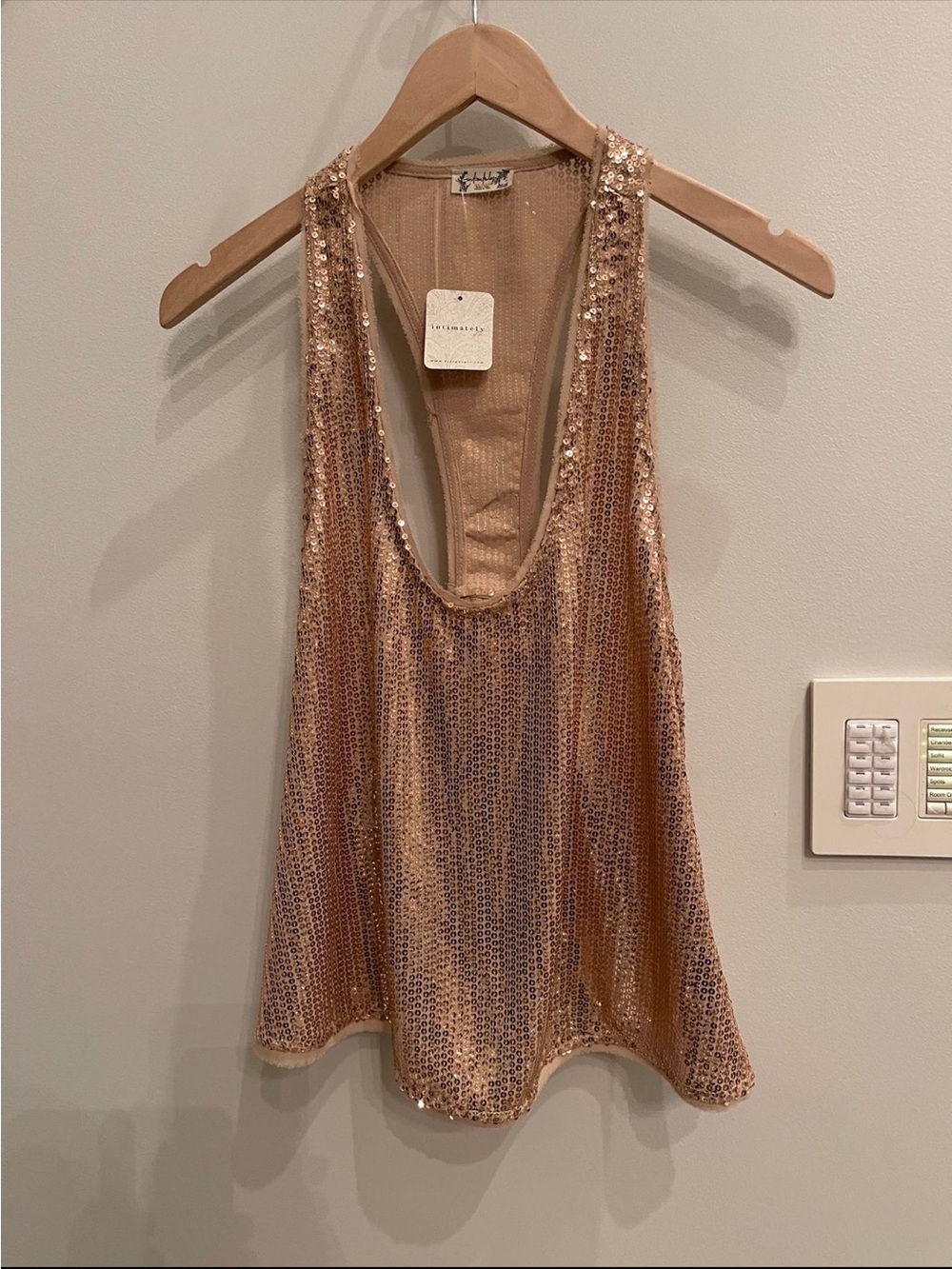Sequin Scoop Neck Tank Top - Champagne